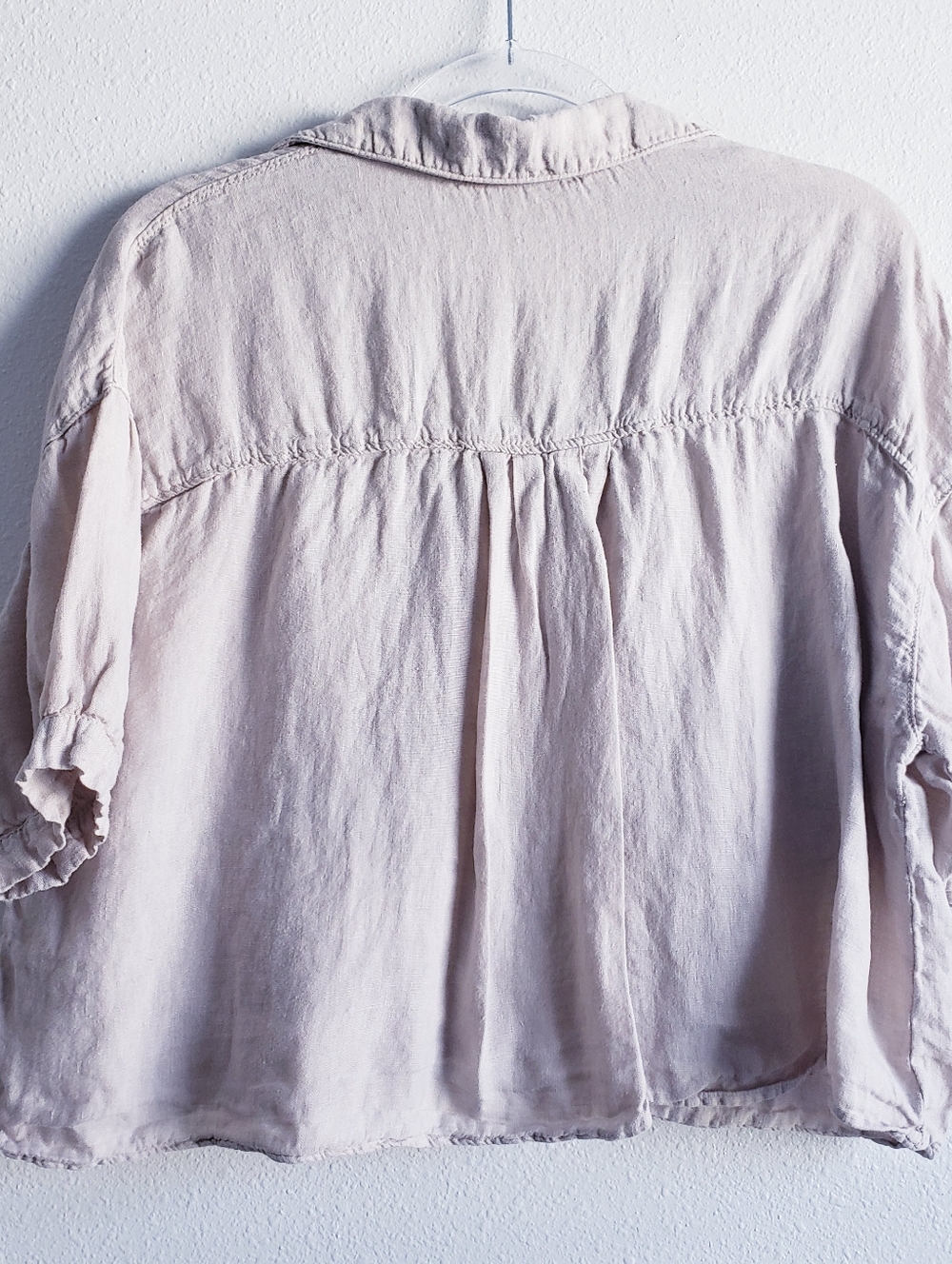 ZARA Linen Blend Cropped Button Down Shirt Cream M - Picture 6 of 8